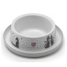 Moderna Trendy Dinner №1 Cats in Love миска для котів, захист від мурах, пластик, світло-сірий, дизайн Закохані Коти, 350мл, d16см