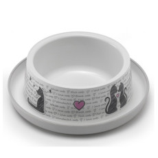 Moderna Trendy Dinner №1 Cats in Love миска для котів, захист від мурах, пластик, світло-сірий, дизайн Закохані Коти, 350мл, d16см