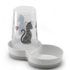 Moderna Tasty Cats in Love 2в1 автоГодівниця автопоїлка для котів та собак, пластик, білий, дизайн Влюбленные Коты, 1,5 л