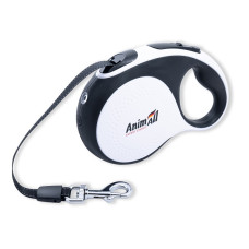 Повідець-рулетка AnimAll з LED-ліхтариком, для собак вагою до 50 кг, 5 м, біло-чорний