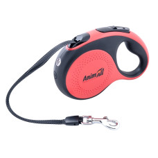 Повідець-рулетка AnimAll з LED-ліхтариком, для собак вагою до 25 кг, 5 м, червоно-чорний