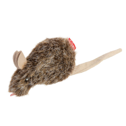 Игрушка для кошек Мышка с кошачьей мятой GiGwi Catnip, искусственный мех, 10 см, коричневая