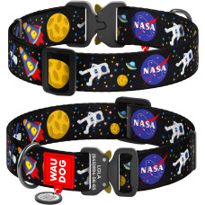 Нашийник для собак нейлоновий WAUDOG Nylon з QR паспортом, малюнок NASA, металева пряжка-фастекс, XXL, Ш 35 мм, Д 46-70 см