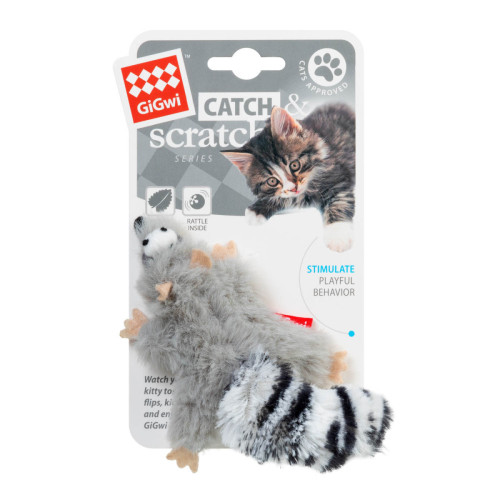 Іграшка для котів Єнот з котячої м`ятою GiGwi Catch & scratch штучне хутро, котяча м`ята, 8 см