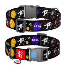 Нашийник для собак нейлоновий WAUDOG Nylon з QR паспортом, малюнок NASA, пластиковий фастекс, XXL, Ш 35 мм, Дов 46-70 см