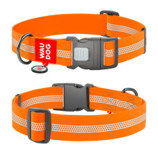 Ошейник для собак водостойкий WAUDOG Waterproof с QR паспортом, светоотражающий, пластиковый фастекс, XXL, Ш 40 мм, Длин 46-70 см, оранжевый