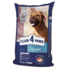 Гипоаллергенный сухой корм Club 4 Paws Adult All Breeds Lamb & Rice с ягненком и рисом для взрослых собак всех пород, 14 кг
