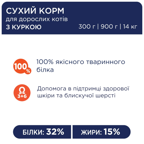 Сухий корм Club 4 Paws Adult Cats Chicken з куркою для дорослих котів, 900 г