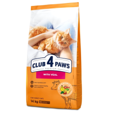 Сухой корм Club 4 Paws Adult Cats with Veal с телятиной для взрослых кошек, 14 кг