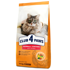 Сухой корм Club 4 Paws Adult Cats Hairball Control с эффектом выведения шерсти из пищеварительного тракта у кошек, 14 кг