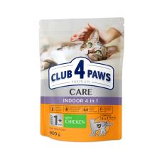 Сухой корм Club 4 Paws Adult Cats Indoor 4 in 1 для кошек без доступа на улицу, 900 г