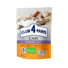 Сухой корм Club 4 Paws Adult Cats Indoor 4 in 1 для кошек без доступа на улицу, 900 г
