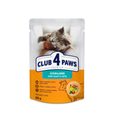 Влажный корм Club 4 Paws с говядиной в желе для стерилизованных кошек, 80 г