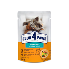Влажный корм Club 4 Paws с говядиной в желе для стерилизованных кошек, 80 г