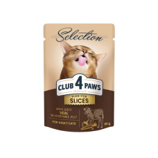 Влажный корм Club 4 Paws Plus Selection с кусочками телятины в овощном желе для взрослых кошек, 80 г