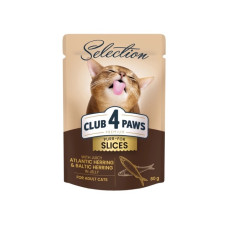 Влажный корм Club 4 Paws Plus Selection с кусочками сельди и салаки в желе для взрослых кошек, 80 г