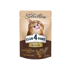 Влажный корм Club 4 Paws Plus Selection с кусочками курицы и телятины в соусе для взрослых кошек, 80 г