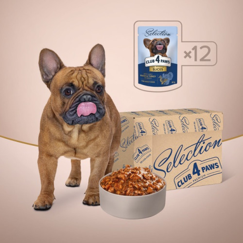 Влажный корм Club 4 Paws Plus Selection с кусочками утки и индейки в соусе для взрослых собак малых пород, 85 г