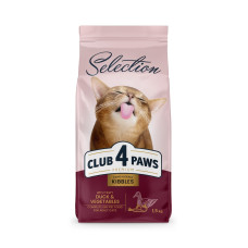 Сухой корм Club 4 Selection Adult Cats with Duck & Vegetables с уткой и овощами для взрослых кошек, 1,5 кг