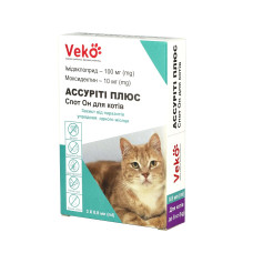 Каплі Veko Ассуріті Плюс Cпот Он проти паразитів для котів 4-8 кг, 3 піп