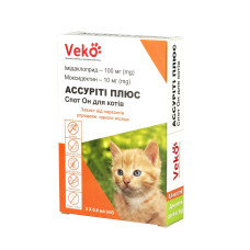 Каплі Veko Ассуріті Плюс Cпот Он проти паразитів для котів до 4 кг, 3 піп