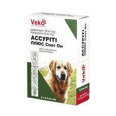 Капли Veko Ассурити Плюс Спот Вон против паразитов для собак весом 10-25 кг, 6 поп