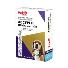 Капли Veko Ассурити Плюс Спот Вон против паразитов для собак весом 4-10 кг, 6 поп