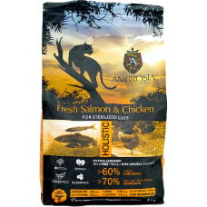 Сухой корм Ambrosia Grain Free Fresh Salmon & Chicken для стерилизованных кошек со свежим лососем и курицей, 5 кг