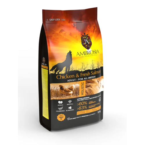 Корм сухий Ambrosia Grain Free Dog Adult Chicken & Fresh Salmon для дорослих собак усіх порід з куркою та свіжим лососем, 12 кг