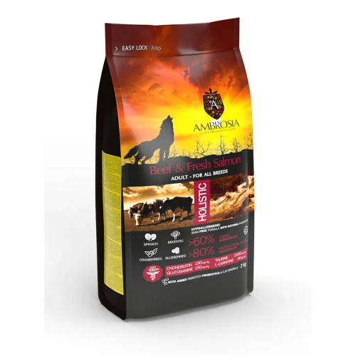 Сухой корм Ambrosia Grain Dog Adult Beef & Fresh Salmon для собак всех пород с говядиной и свежим лососем, 12 кг