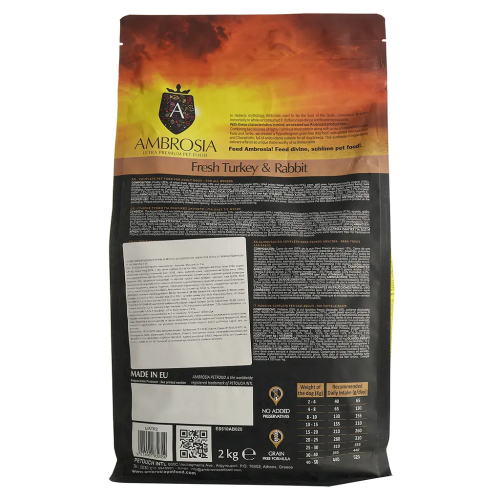 Сухой корм Ambrosia Grain Dog Adult Sensitive Fresh Turkey & Rabbit для собак всех пород со свежей индейкой и кроликом, 2 кг