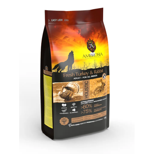 Сухой корм Ambrosia Grain Dog Adult Sensitive Fresh Turkey & Rabbit для собак всех пород со свежей индейкой и кроликом, 12 кг