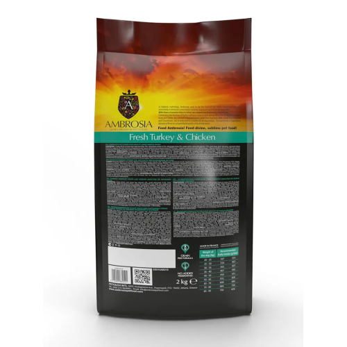 Сухой корм Ambrosia Grain Dog Adult Large Breeds Fresh Turkey & Chicken для собак больших пород со свежей индейкой и курицей, 12 кг