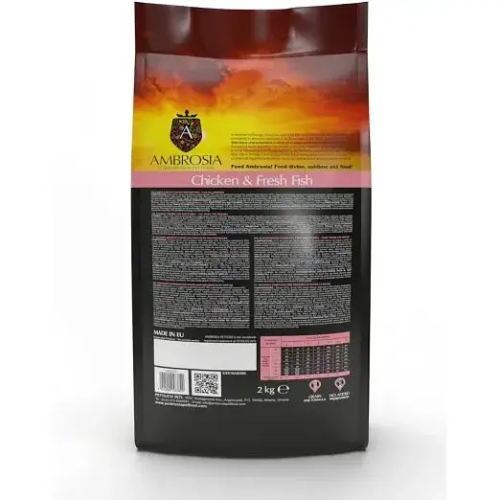 Сухой корм Ambrosia Grain Free для щенков всех пород с курицей и свежей рыбой, 2 кг