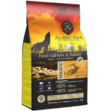Сухой корм Ambrosia Grain Free Sensitive для взрослых собак малых пород с чувствительным пищеварением кролик и лосось, 5 кг