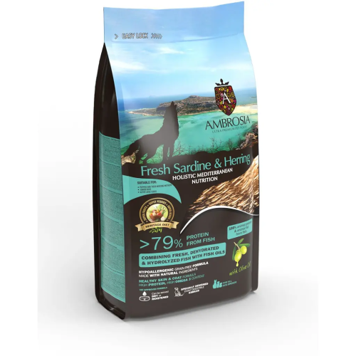 Сухой корм Ambrosia Mediterranean для щенков всех пород с сардиной и сельдью, 5 кг