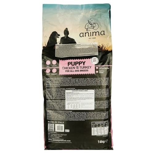 Сухой корм Anima Puppy Chicken & Turkey для щенков всех пород с курицей, индейкой и рисом, 14 кг