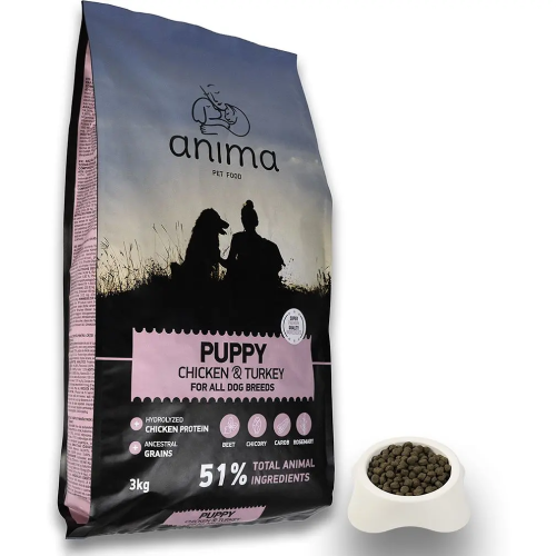 Сухой корм Anima Puppy Chicken & Turkey для щенков всех пород с курицей, индейкой и рисом, 3 кг