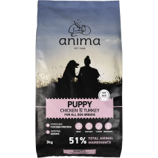 Сухой корм Anima Puppy Chicken & Turkey для щенков всех пород с курицей, индейкой и рисом, 3 кг