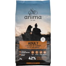 Сухой корм Anima Adult Chicken & Turkey для собак всех пород с курицей и индейкой с рисом, 3 кг