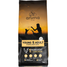 Сухой корм Anima Young & Adult Sterelized Cats для молодых и взрослых стерилизованных кошек с курицей, 2 кг