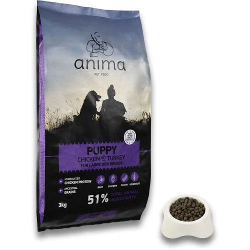 Сухой корм Anima Puppy Large Breed Chicken & Turkey для щенков больших пород с курицей, индейкой и рисом, 3 кг