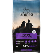 Сухой корм Anima Puppy Large Breed Chicken & Turkey для щенков больших пород с курицей, индейкой и рисом, 3 кг