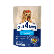Сухой корм Club 4 Paws Adult Mini & Small Breeds with Salmon с лососем для взрослых собак малых и миниатюрных пород, 900 г