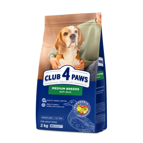 Сухой корм Club 4 Paws Adult Medium Breeds Duck с уткой для взрослых собак средних пород, 2 кг