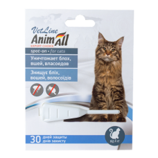 Краплі AnimAll VetLine Спот-Он проти бліх, вошей, волосоїдів, для котів від 4 до 10 кг, 1 мл