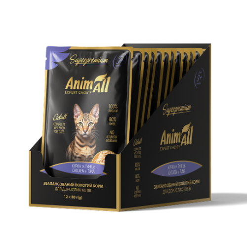 Влажный корм AnimAll для кошек, тунец с курицей, 80 г