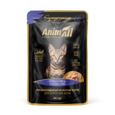 Вологий корм AnimAll для котів, тунець з куркою, 80 г