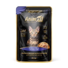 Влажный корм AnimAll для кошек, тунец с курицей, 80 г