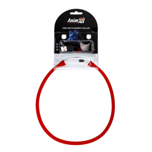 Нашийник AnimAll LED для собак, розмір M, 55 см, червоний /помаранчевий